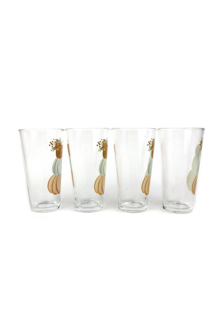 Floral Pumpkins Glass Tumblers Set of 4 21oz Fall Harvest Drinkware for Autumn Gatherings and Home Decor, Alternate, color, Multicolored