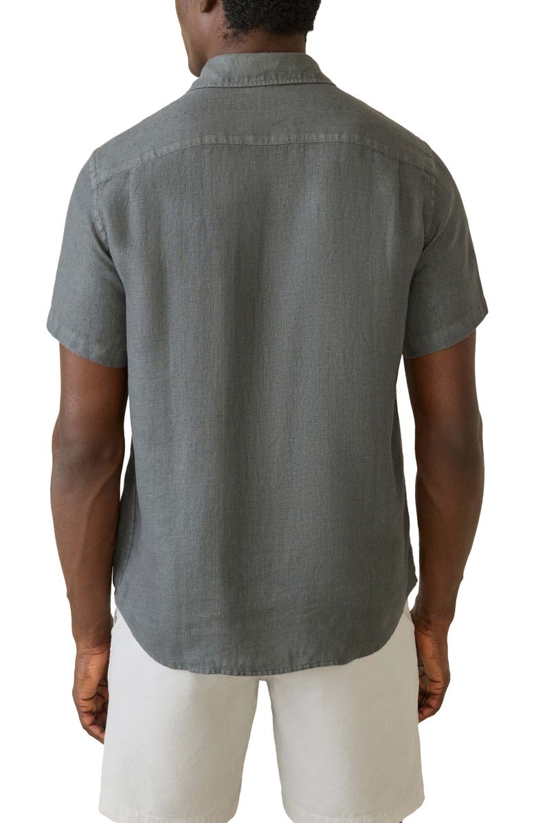 Faherty Palma Linen Short Sleeve Button-Up Shirt, Alternate, color, Washed Black Basketweave