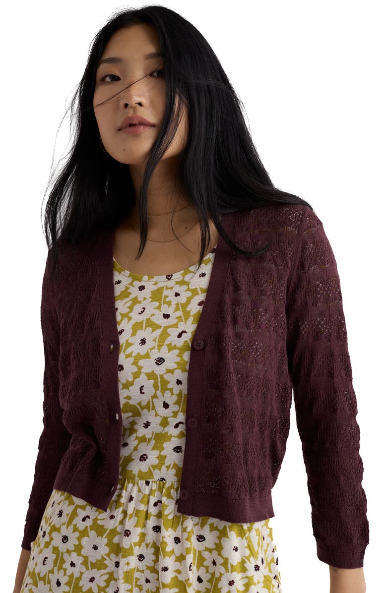 Seasalt Cornwall Sweet Day Pointelle Organic Cotton Cardigan, Alternate, color, Knit Melange Cacao