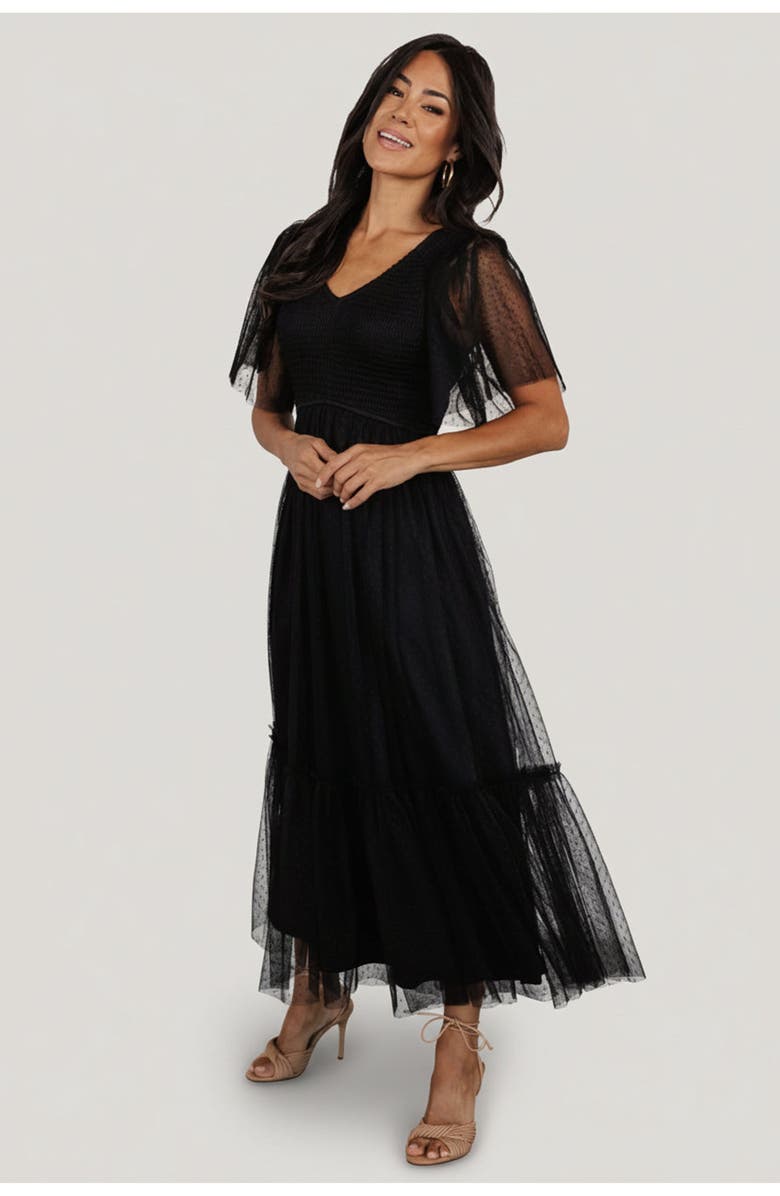 Baltic Børn Martha Smocked Tulle Dress, Main, color, Black