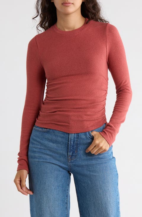 Long Sleeve Ruched Brushed Jersey Top