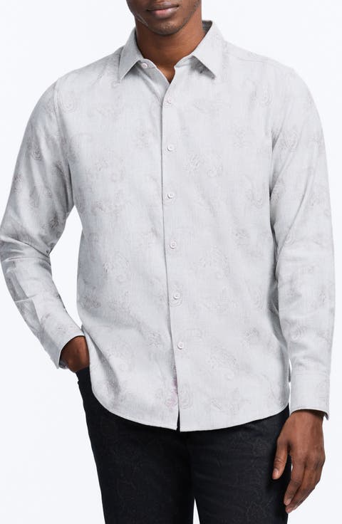 Knox Paisley Herringbone Cotton Button-Up Shirt