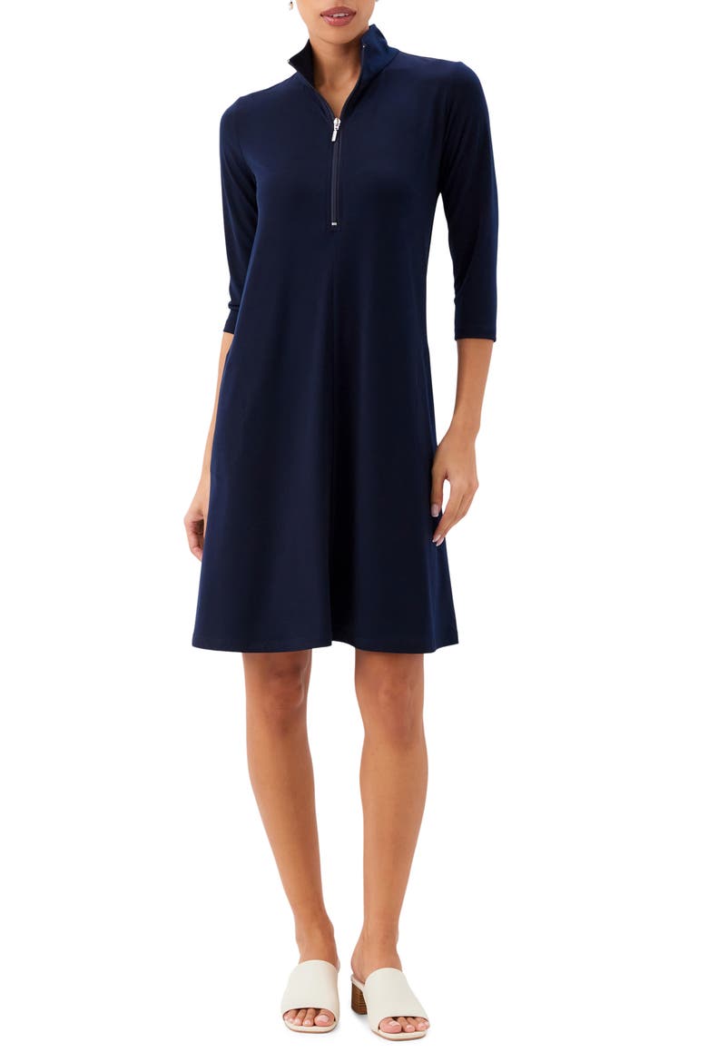 Half Zip Travel Jersey Dress, Main, color, NAVY