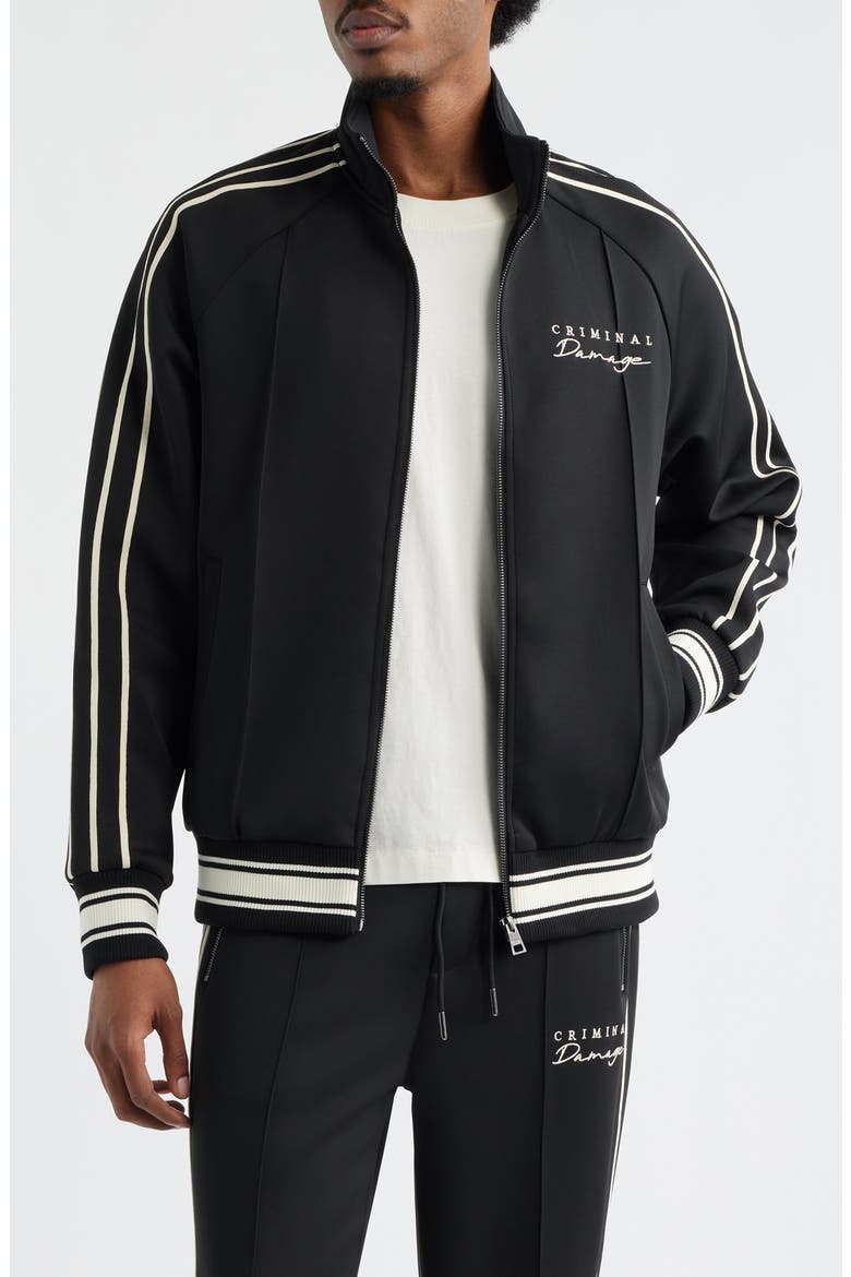 Dragon Embroidered Track Jacket, Main, color, BLACK/ ECRU