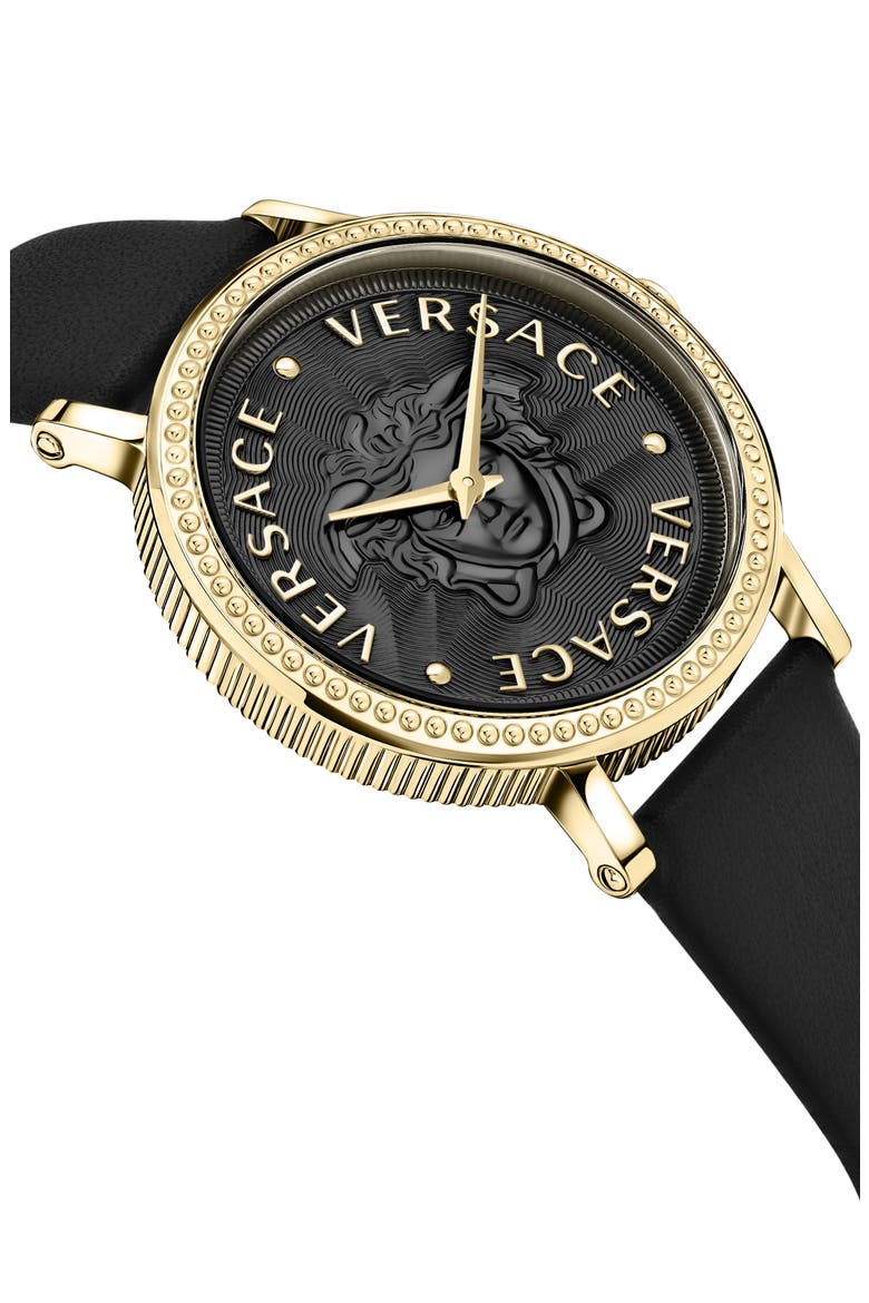 V-Dollar Leather Strap Watch, 37mm, Alternate, color, IP YELLOW GOLD