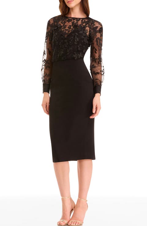 Pilar Mixed Media Long Sleeve Cocktail Sheath Dress