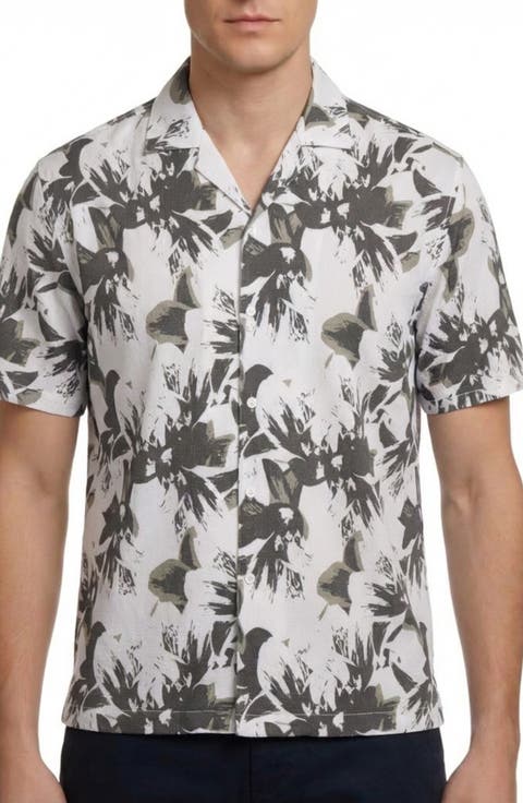 Abstract Print Seersucker Camp Shirt