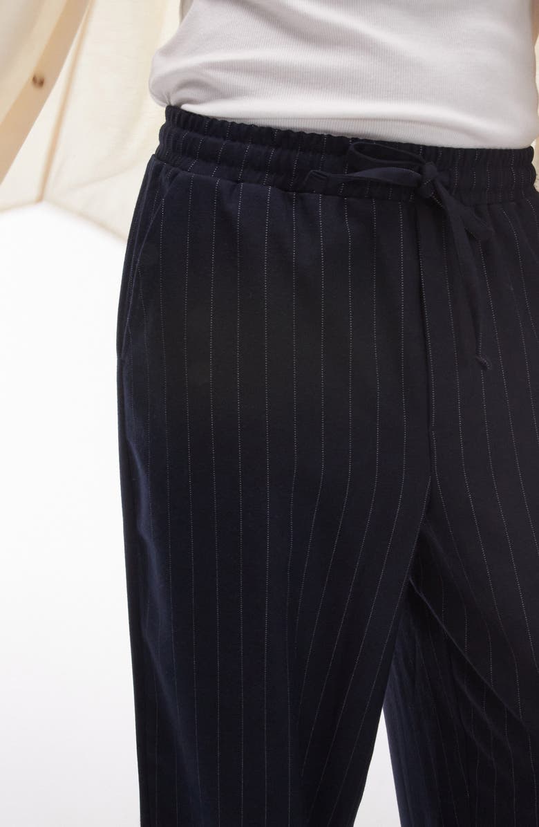 Topman Pinstripe Wide Leg Drawstring Pants, Alternate, color, 