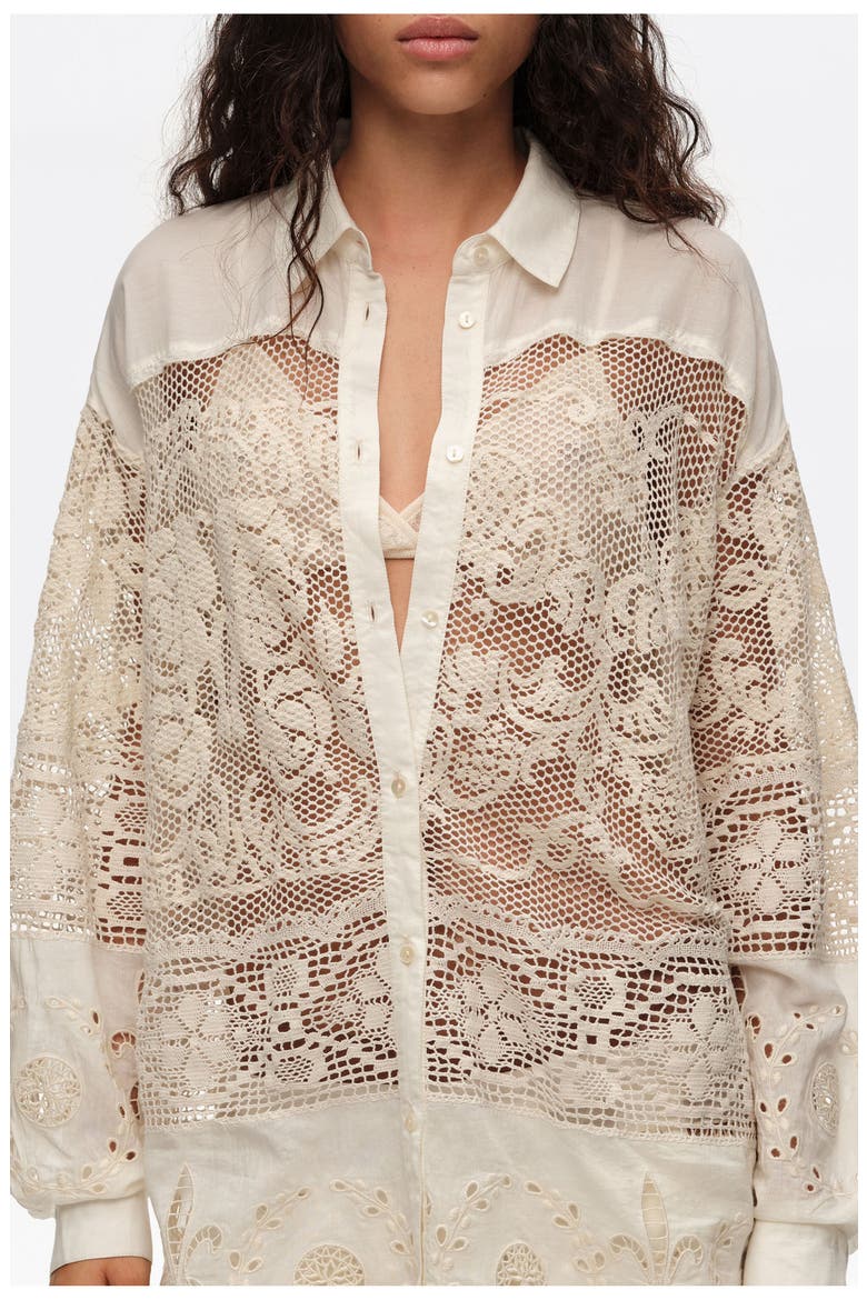 Oversize Lace Patchwork Shirt, Alternate, color, ECRU