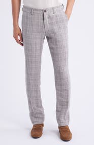 Berle Flat Front Check Linen Dress Pants