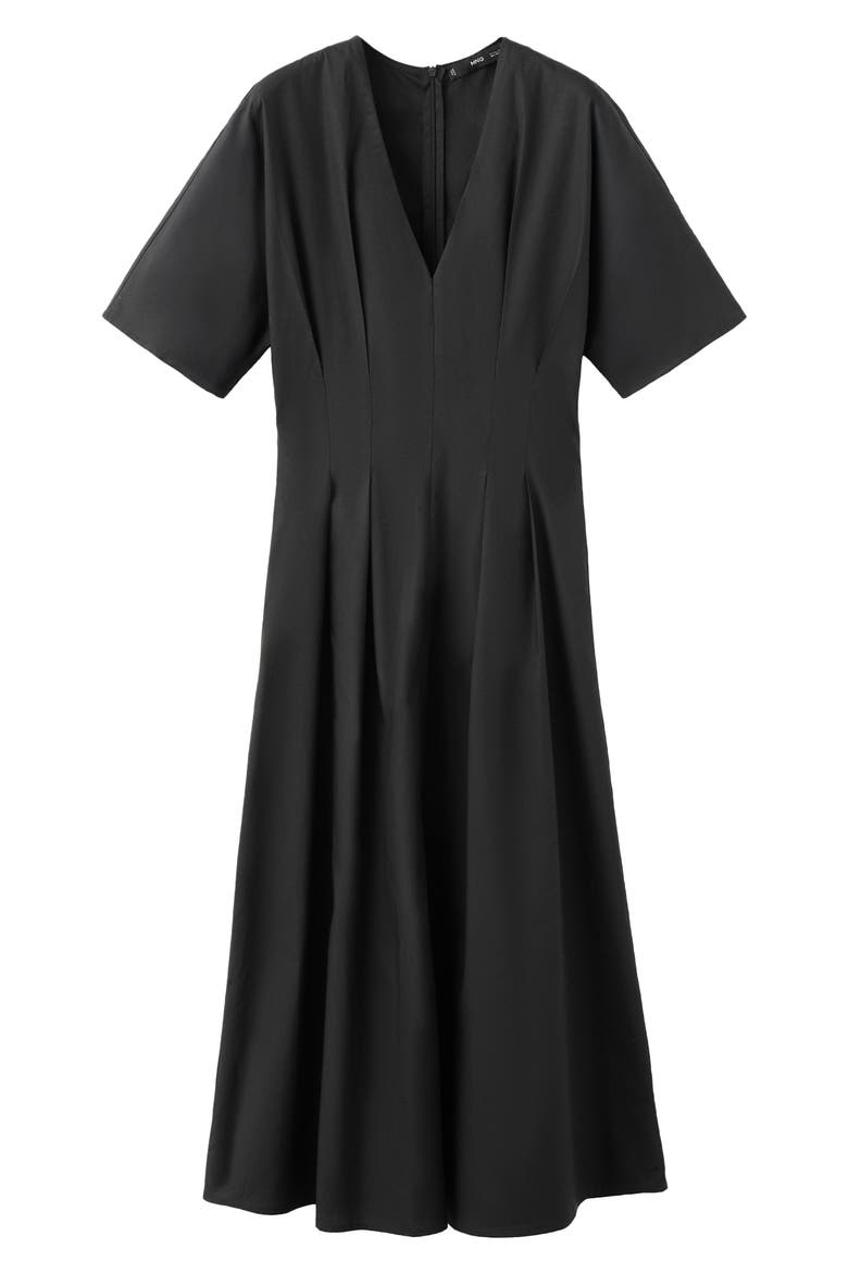 Pleated Flare Midi Dress, Alternate, color, BLACK
