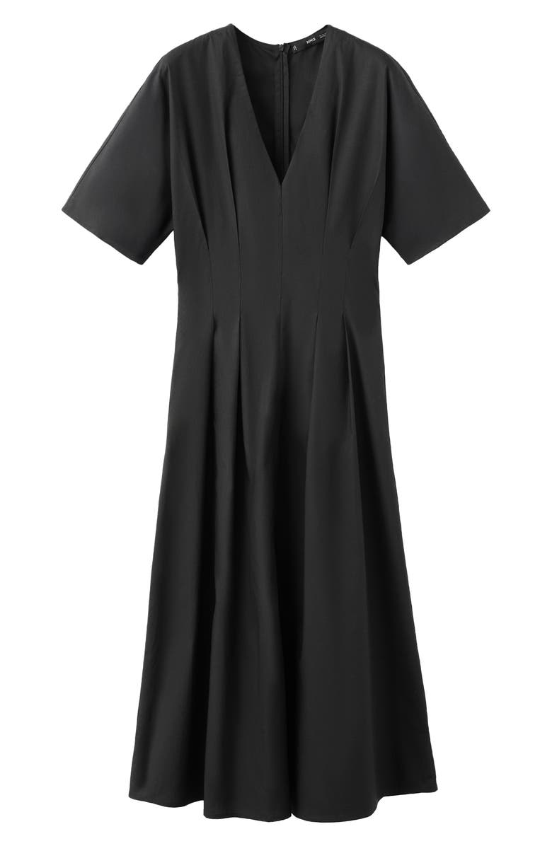 MANGO Pleated Flare Midi Dress, Alternate, color, Black