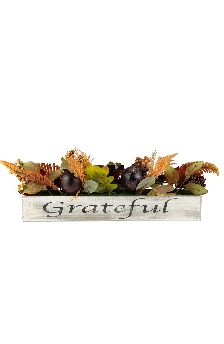 Northlight Autumn Harvest Triple Candle Holder in a Rustic Wooden Box Centerpiece - 24", Main, color, 