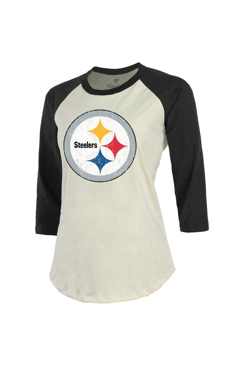 Women's Fanatics Branded Cream/Black Pittsburgh Steelers Player Raglan Name & Number 3/4-Sleeve T-Shirt, Alternate, color, Cream