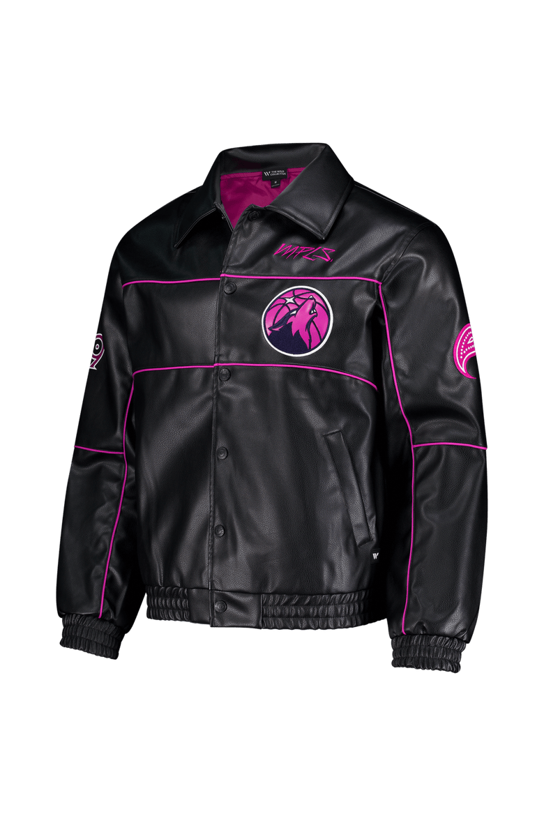 Unisex The Wild Collective  Black Minnesota Timberwolves City Edition Full-Snap Faux Leather Jacket, Alternate, color, Black