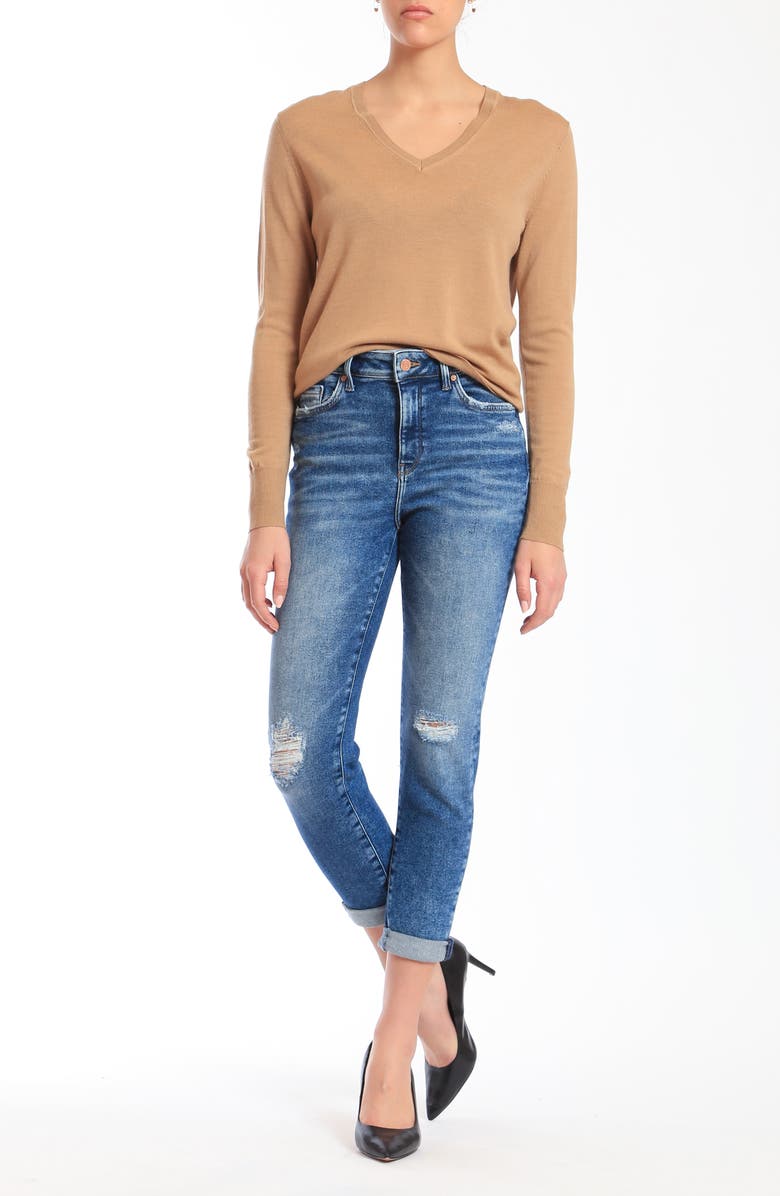 Mavi Jeans Cindy Ripped High Waist Crop Mom Jeans, Alternate, color, Mid Ripped La Vintage