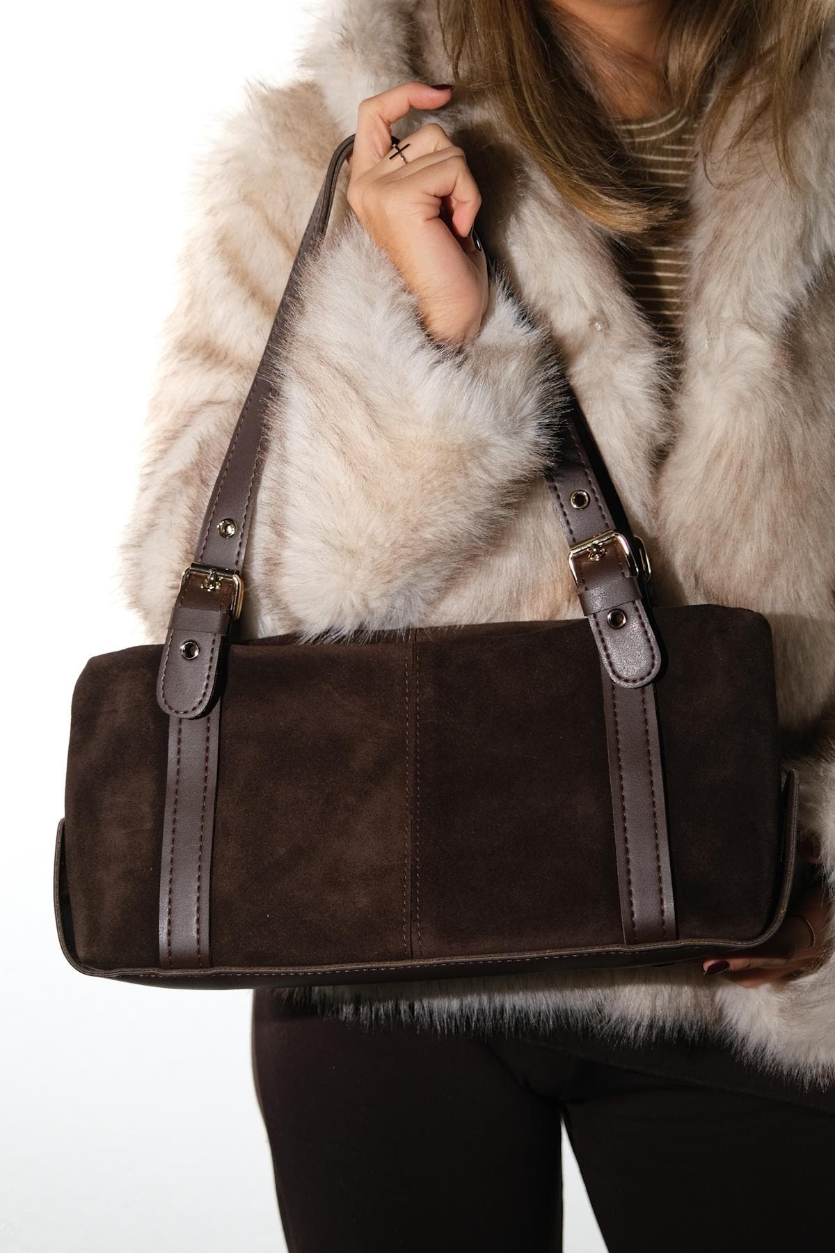 NERINA Leather Shoulder Bag, Alternate, color, Brown Suede