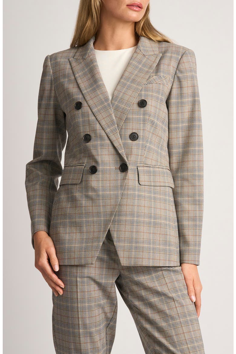 Plaid Double Breasted Blazer, Main, color, TOBACCO BROWN