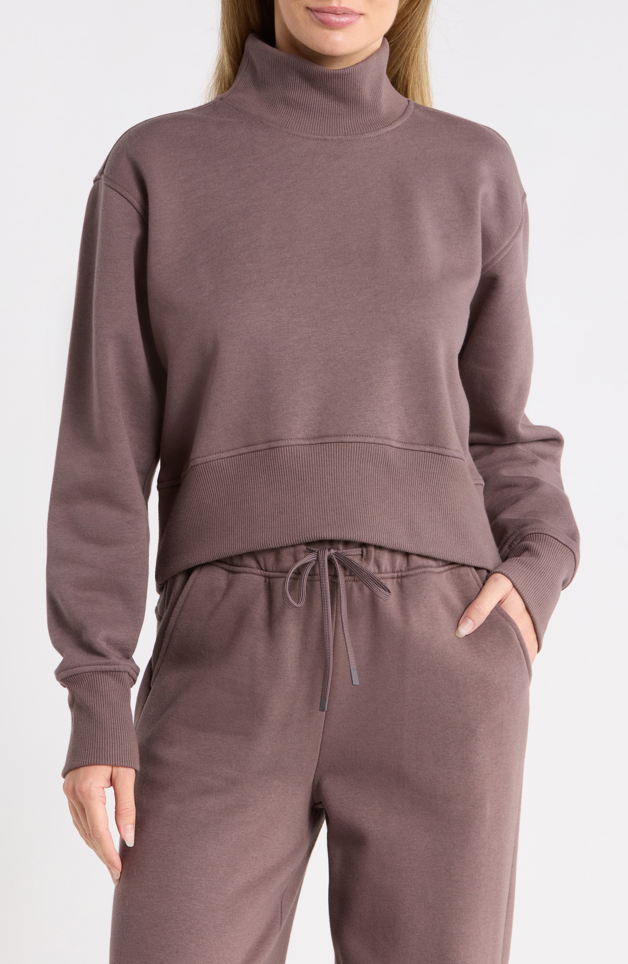 Z By Zella Feather Fleece Mock Neck Sweatshirt In Pink