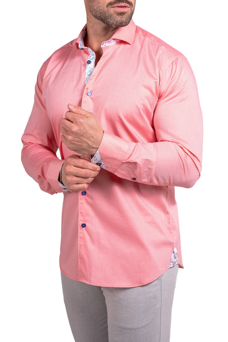 Einstein Ascension0061 Red Micropattern Cotton Button-Up Shirt, Alternate, color, RED