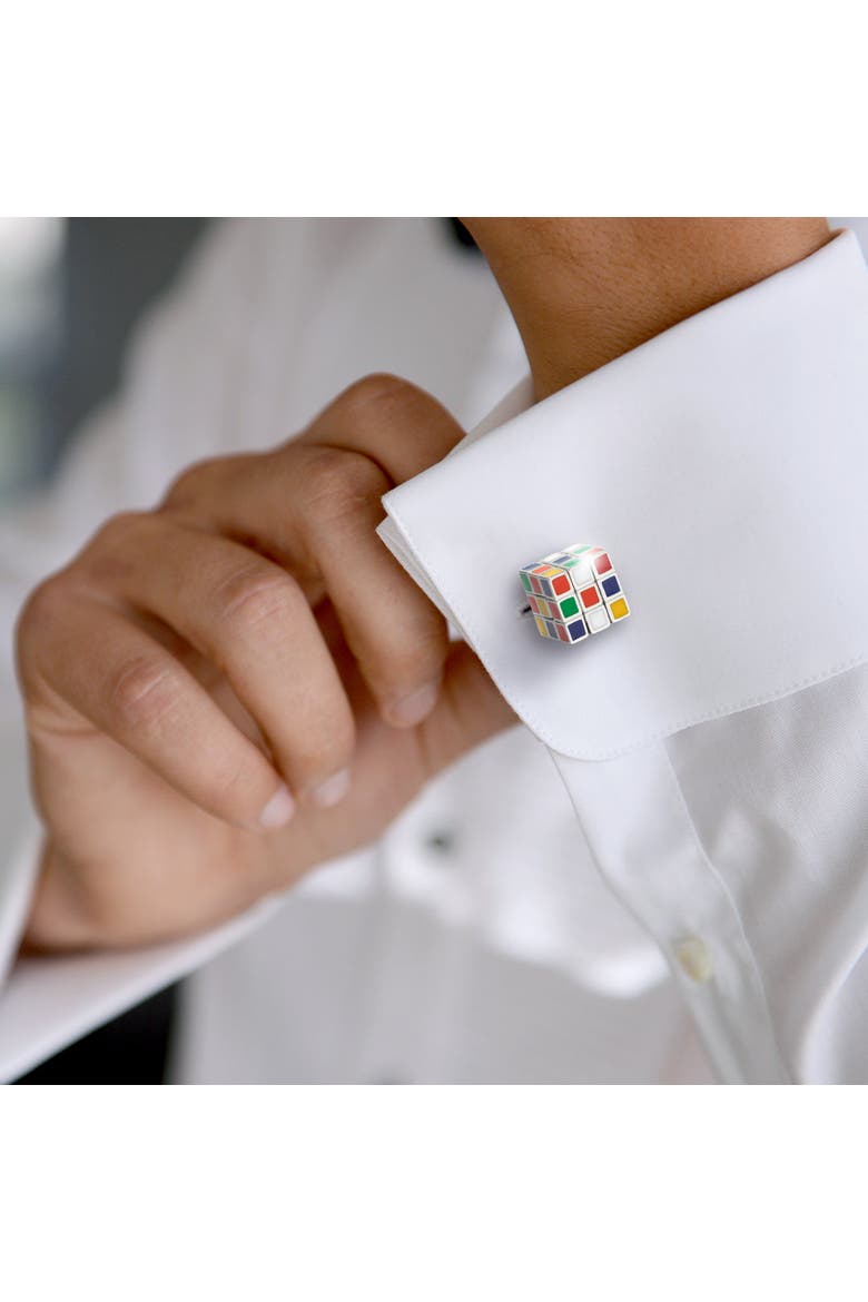 Puzzle Moving Cube Sterling Cufflinks, Alternate, color, MULTI