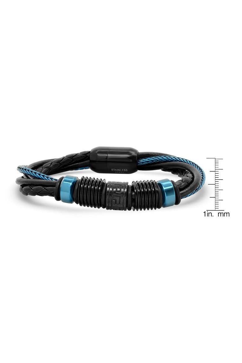 Men's IP Stainless Steel Braided Leather Bracelet, Alternate, color, BLACK / BLUE