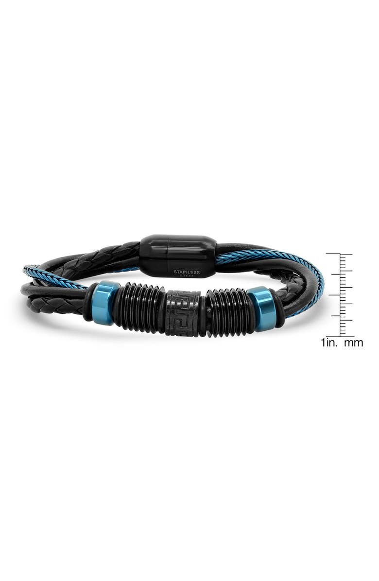 HMY JEWELRY Men's IP Stainless Steel Braided Leather Bracelet, Alternate, color, Black / Blue