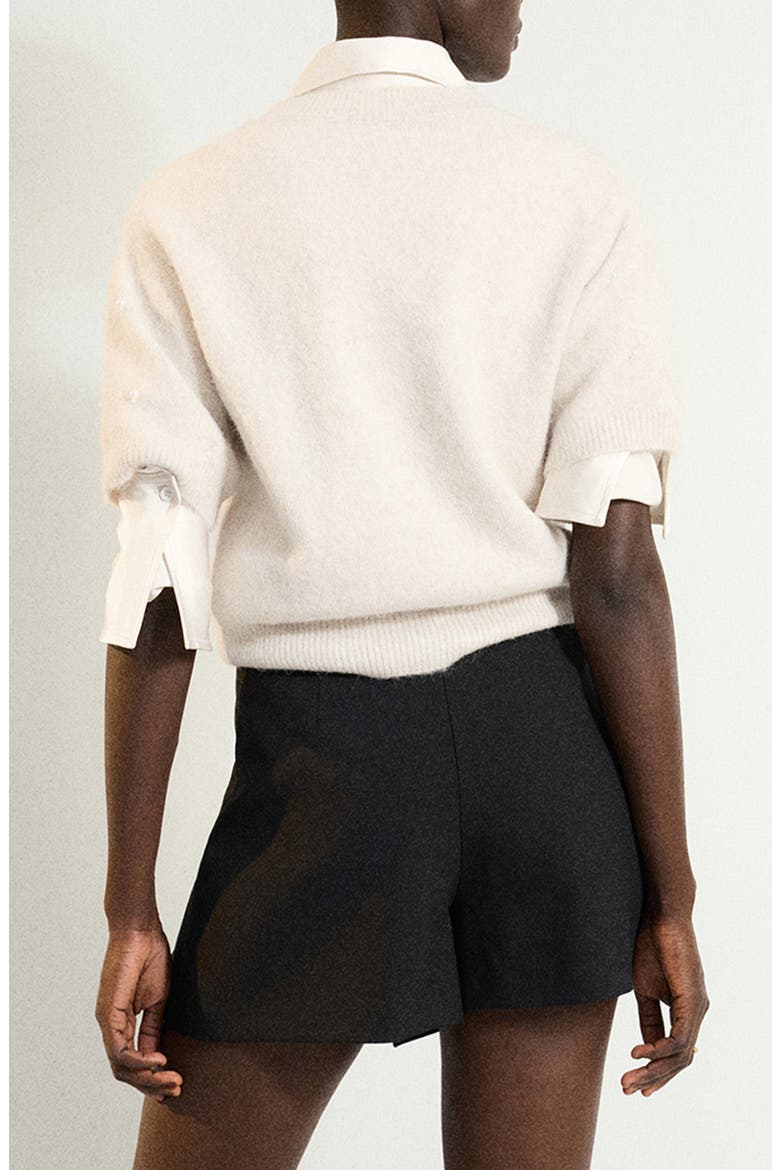 Perlita Faux Pearl Short Sleeve Sweater, Alternate, color, ECRU