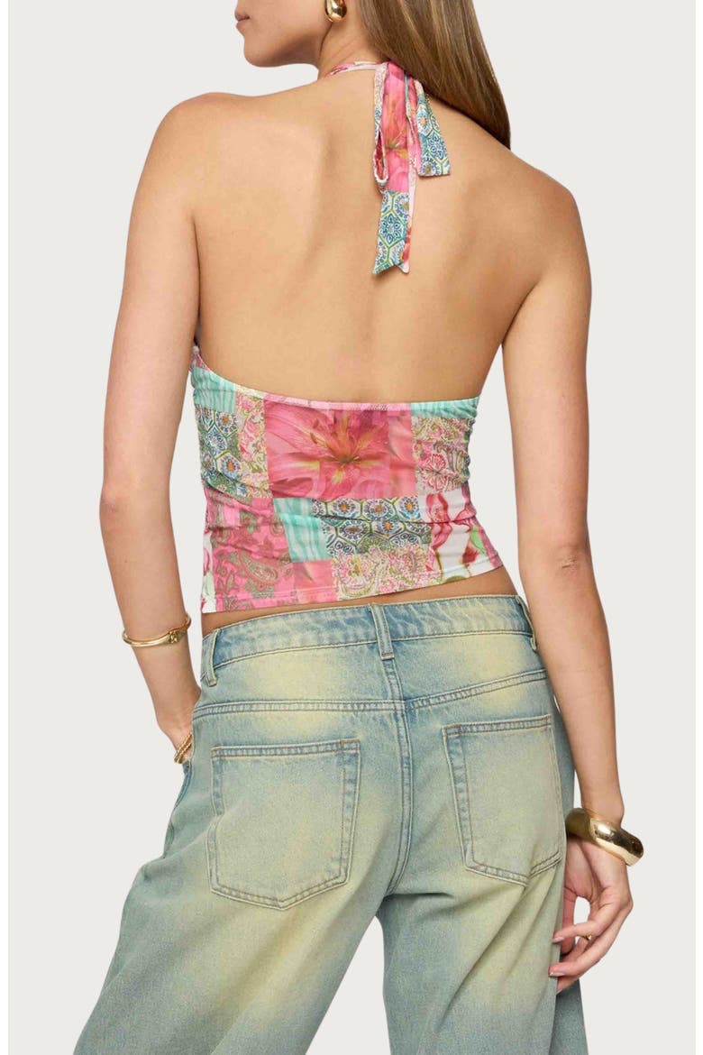 Catie Patchwork Mesh Halter Top, Alternate, color, PINK MIX