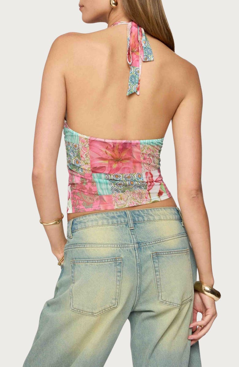 EDIKTED Catie Patchwork Mesh Halter Top, Alternate, color, Pink Mix