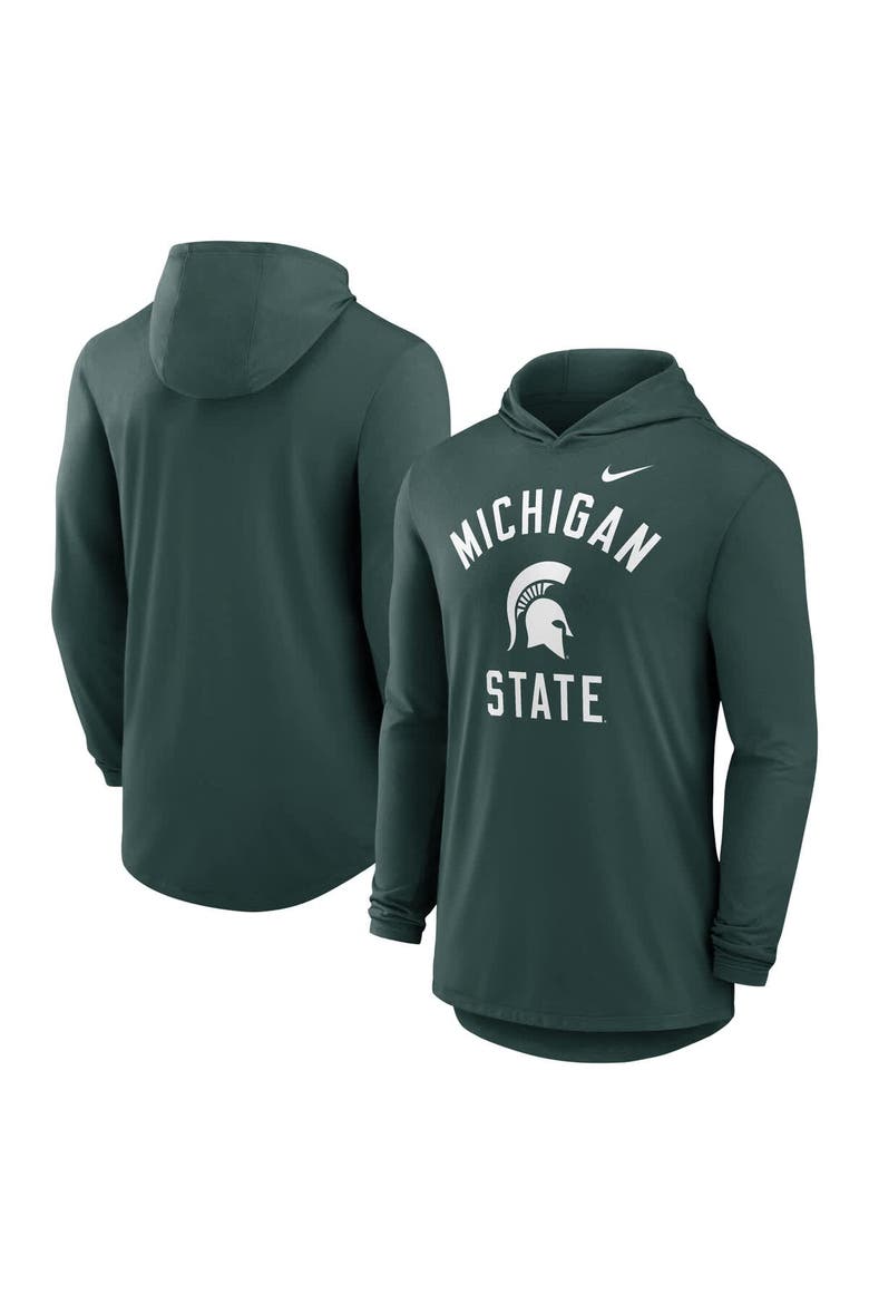 Men's Nike Green Michigan State Spartans Classic Arch Tri-Blend Performance Long Sleeve Hoodie T-Shirt, Main, color, Green