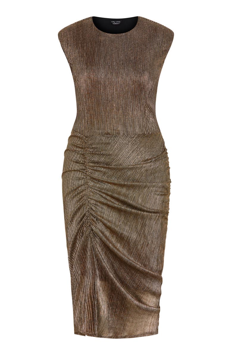 City Chic Starlit Cap Sleeve Ruched Body-Con Dress, Alternate, color, Gold