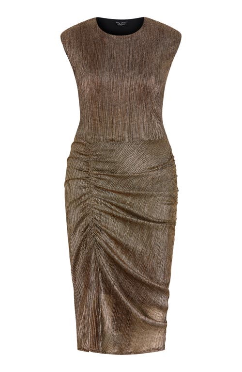 City Chic Starlit Cap Sleeve Ruched Body-con Dress In Gold