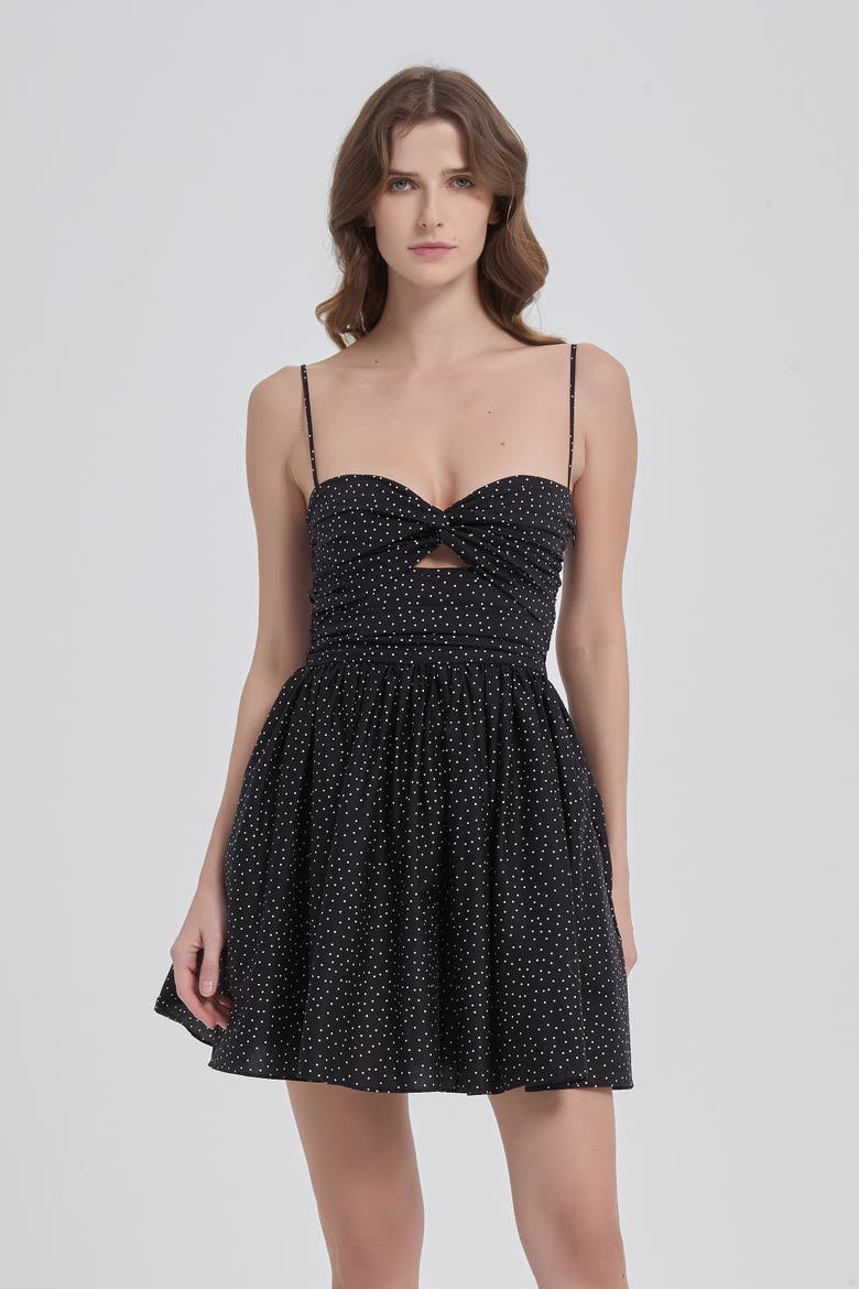 Reverie Twist Front Ruched Cotton Mini Dress, Main, color, Black