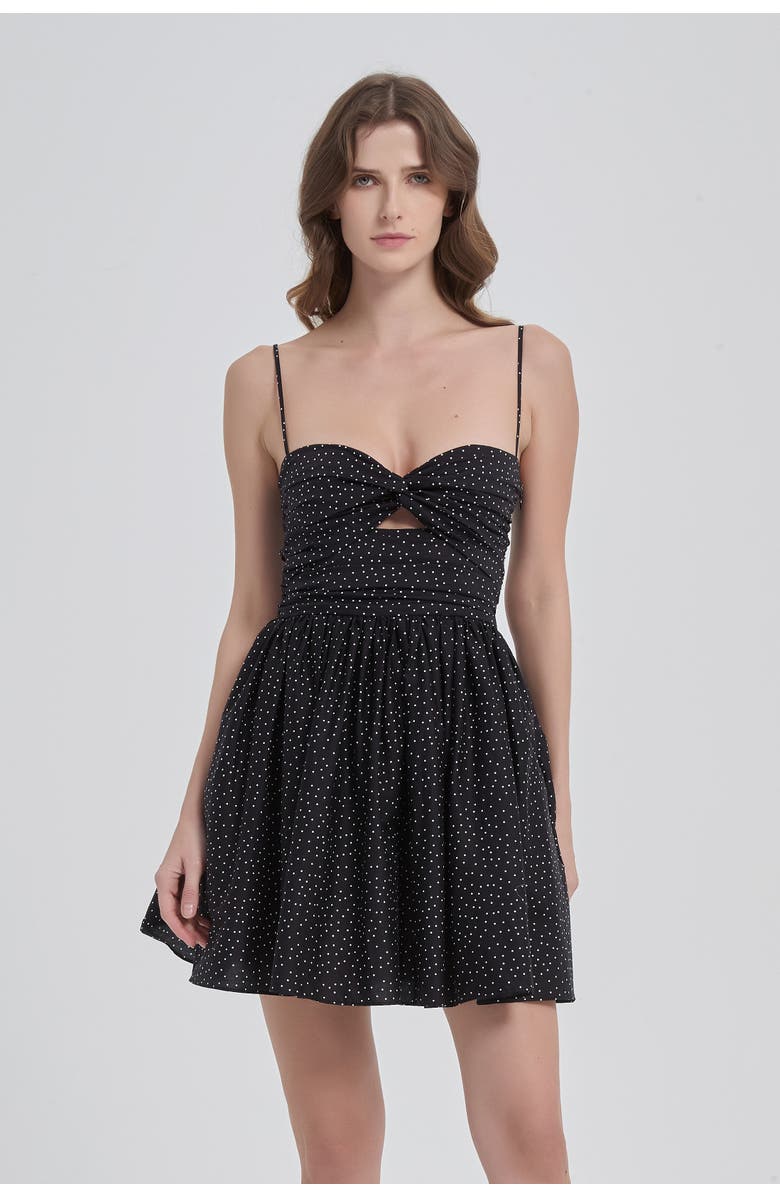 nuaje nuaje Reverie Twist Front Ruched Cotton Mini Dress, Main, color, Black