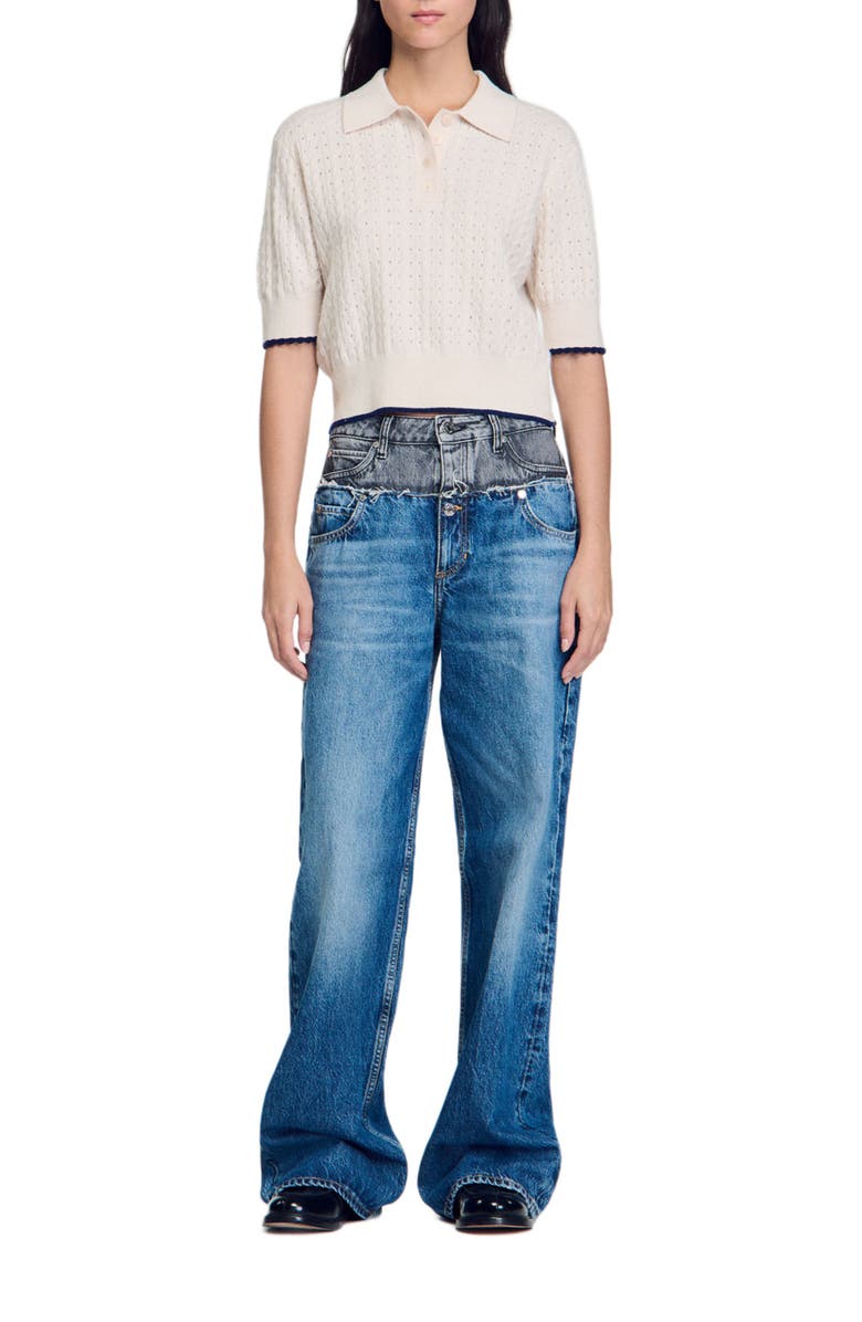 SANDRO Contrasting piping cropped sweater, Alternate, color, 