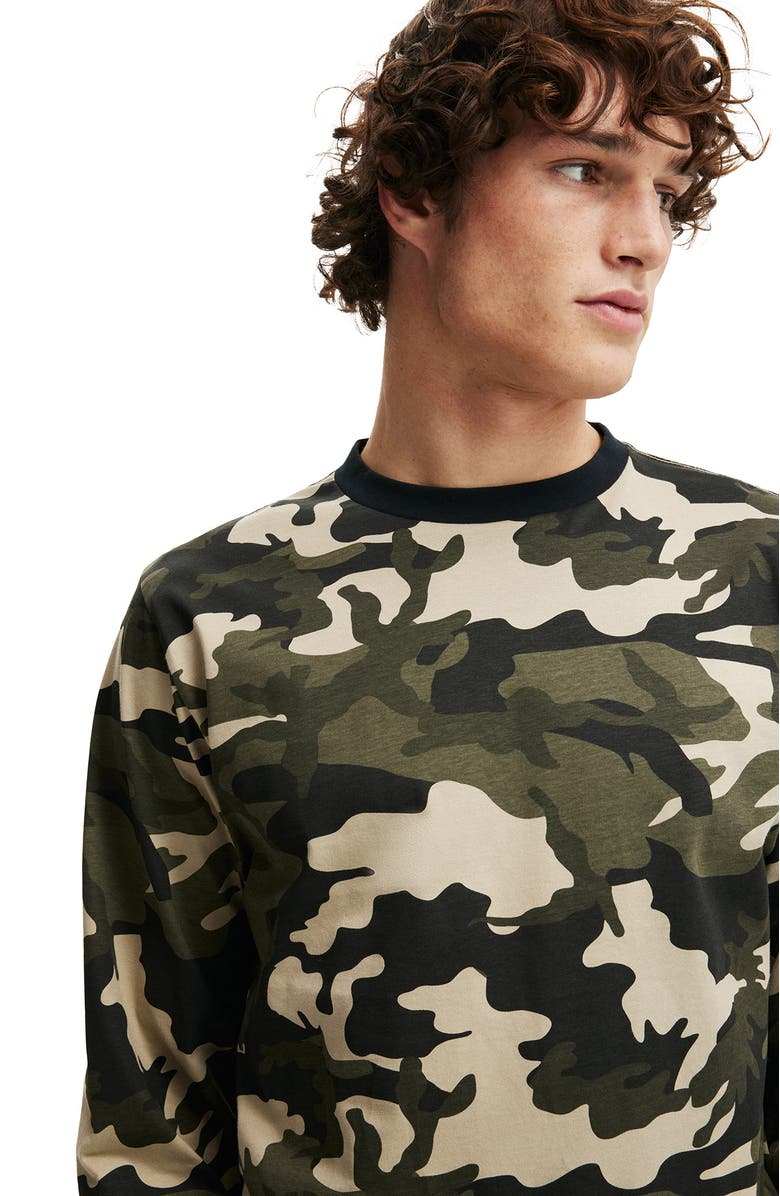 Cotton On Men's Cropped Long Sleeve T-Shirt, Alternate, color, Forest Camo