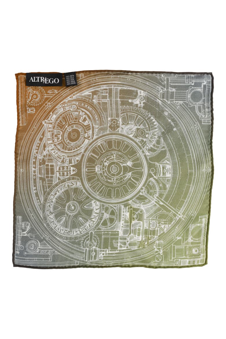 Antique Clock Gradient Silk Pocket Square, Alternate, color, GREEN