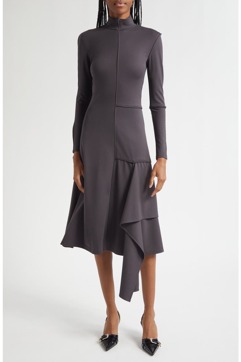 Siham Long Sleeve Fit & Flare Midi Dress, Main, color, DARK GREY