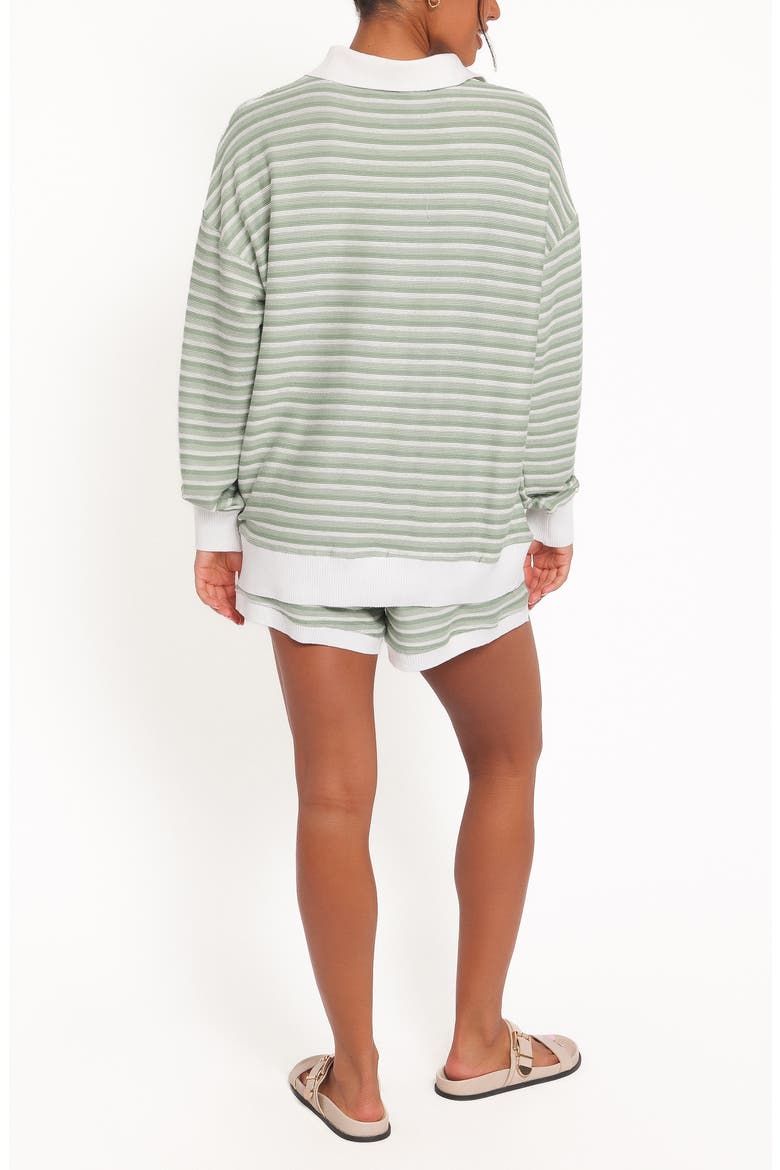 Dealia Stripe Polo Sweater & Shorts Set, Alternate, color, SAGE STRIPE
