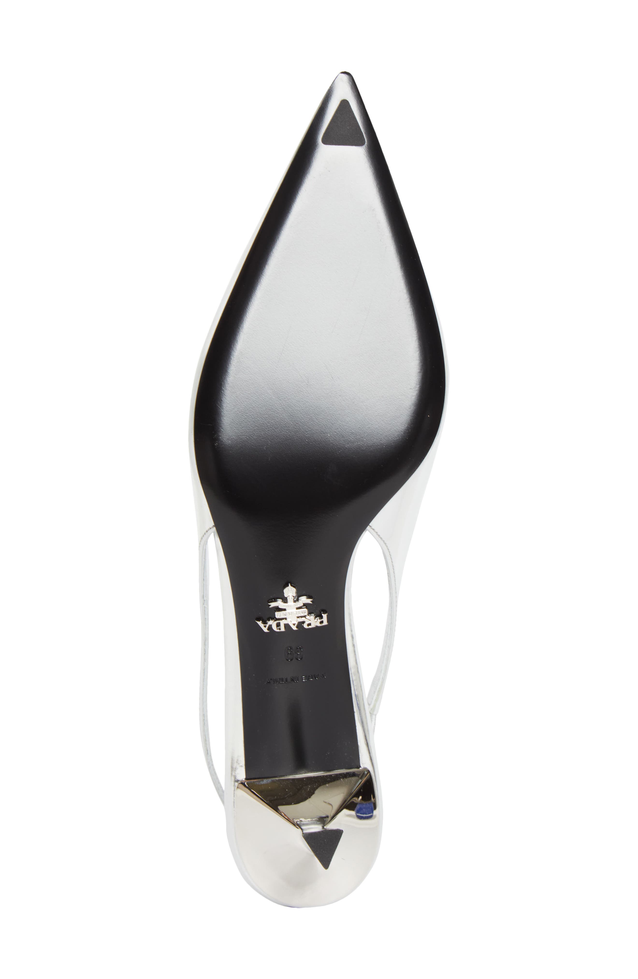 Prada Modellerie Pointed Toe Metallic Kitten Heel Slingback Pump, Alternate, color, Argento