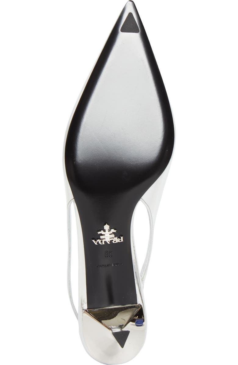 Prada Modellerie Pointed Toe Metallic Kitten Heel Slingback Pump, Alternate, color, Argento
