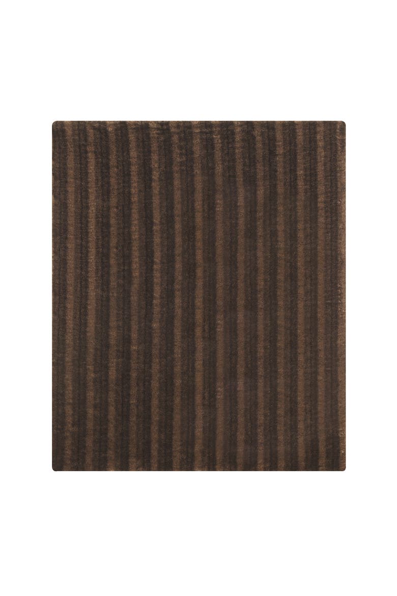 Brown Striped Fur Accent Throw Blanket 50" x 60", Main, color, Brown
