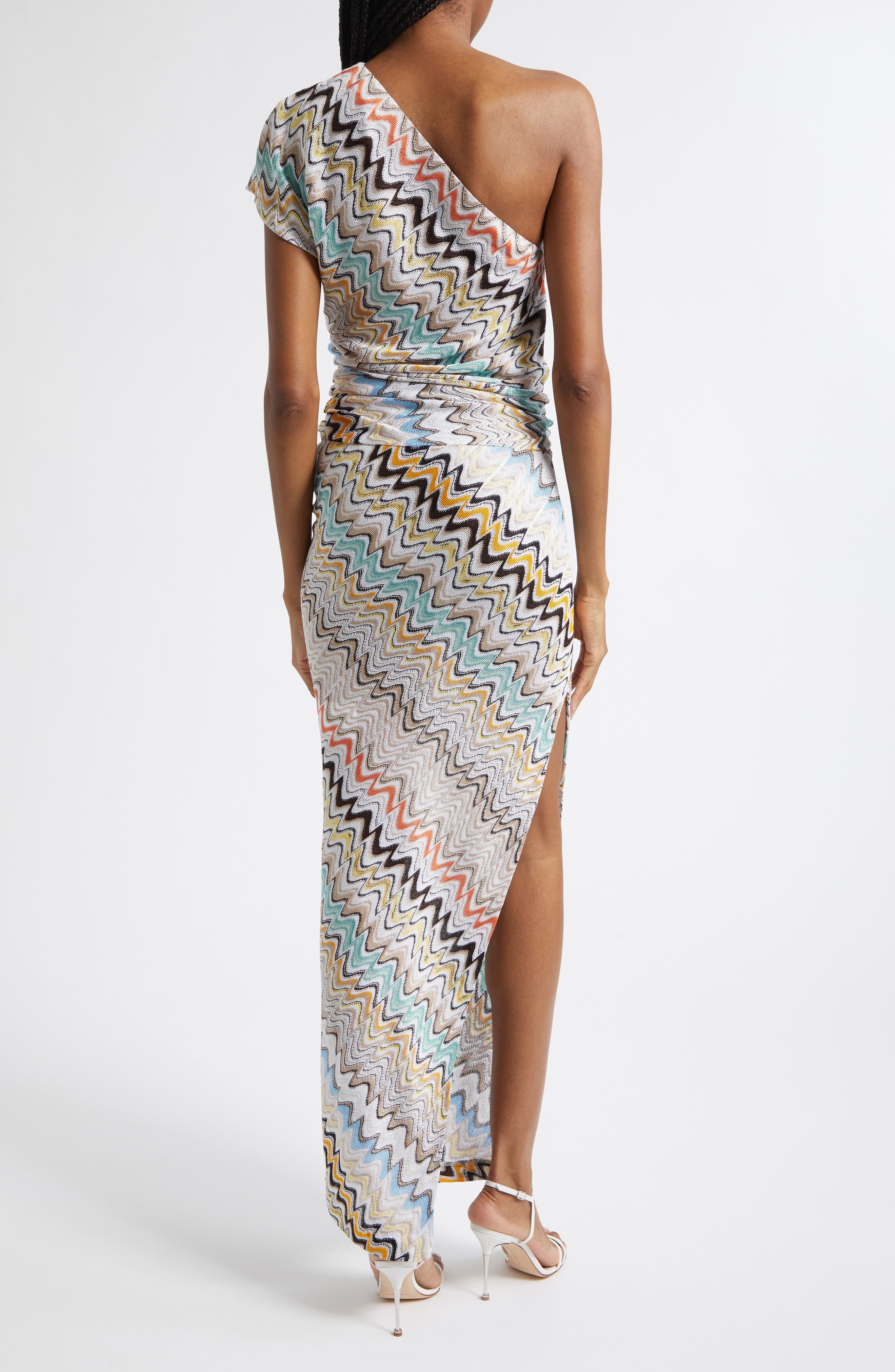 Stripe One-Shoulder Crochet Knit Maxi Dress - image 2