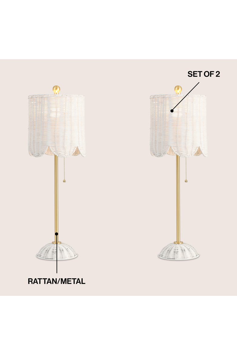 Celerie 27.5" Coastal Bohemian Rattan/Iron Scalloped Buffet LED Table Lamp with Pull Chain, Alternate, color, White/Brass Gold
