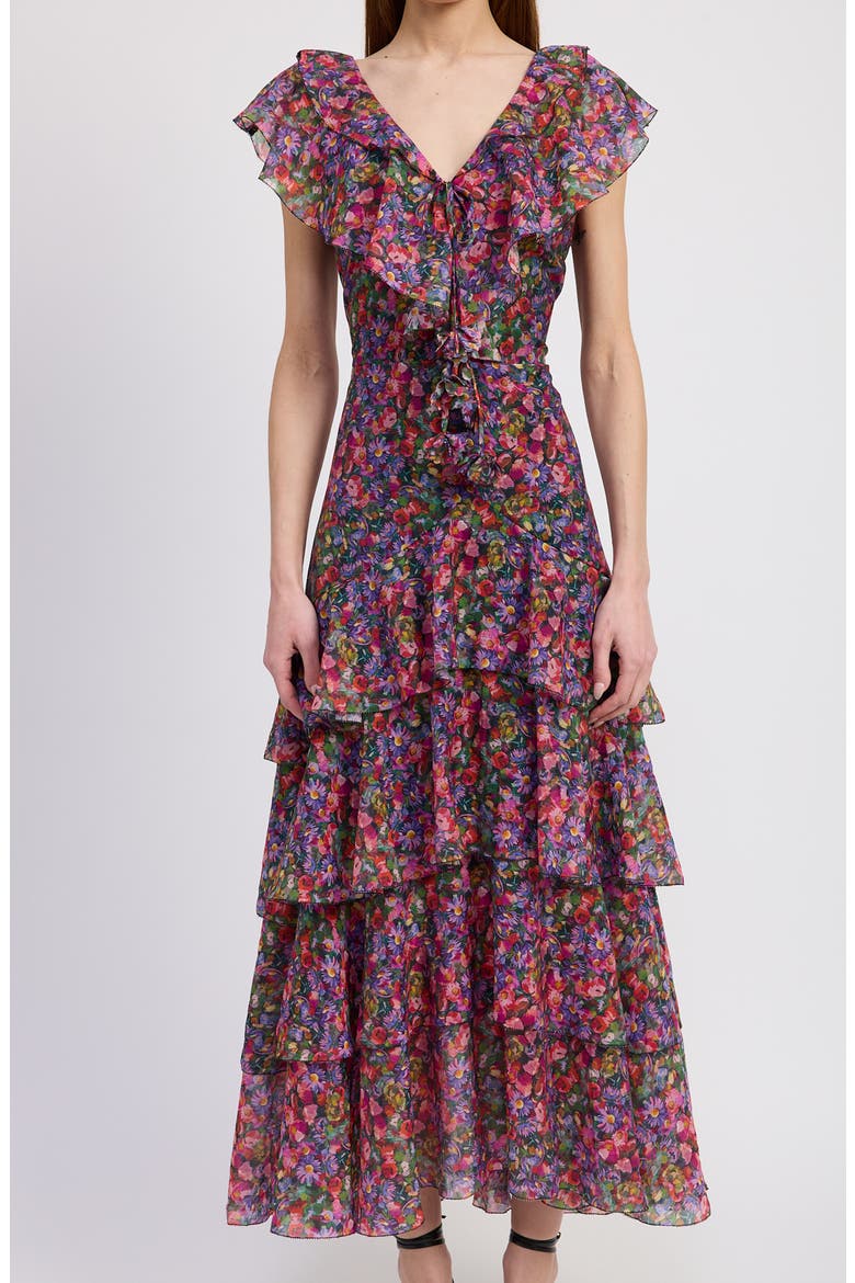 Naomi Ruffle Maxi Dress, Alternate, color, PURPLE MULTI