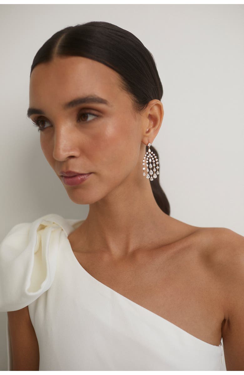 Nadri Willow Graduated CZ Drops Waterfall Chandelier Earrings, Alternate, color, Rhodium