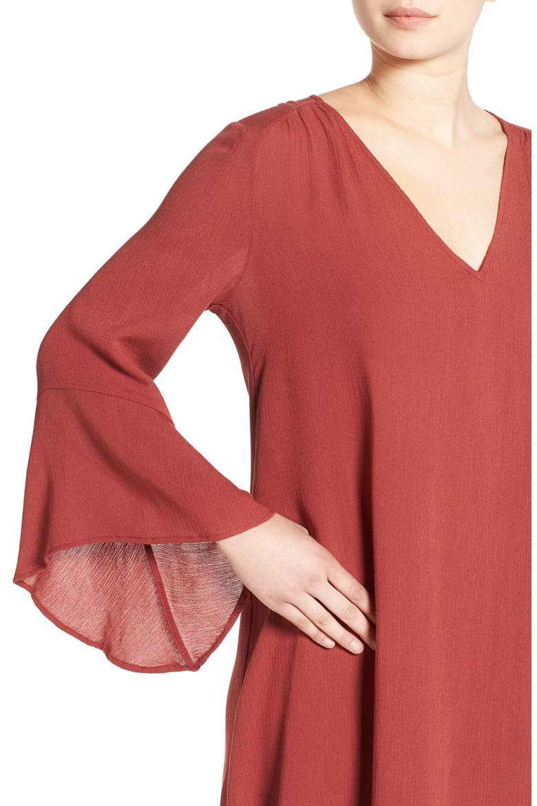 Whitney Bell Sleeve Woven Shift Dress, Alternate, color, APPLE BUTTER