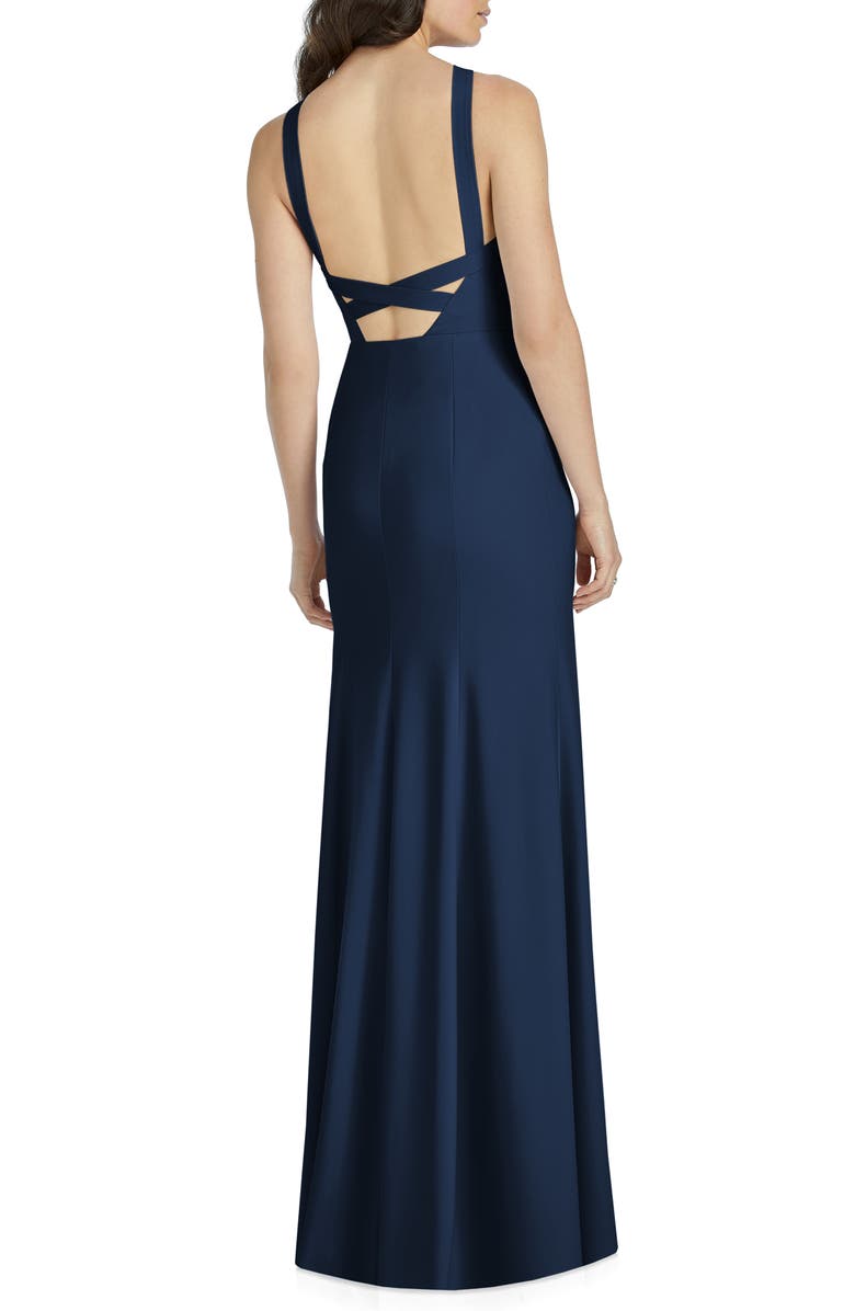 Dessy Collection Cutaway Shoulder Crepe Column Gown, Alternate, color,