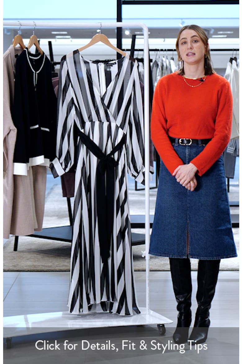 Stripe Semisheer Tie Belt Foux Wrap Maxi Dress video